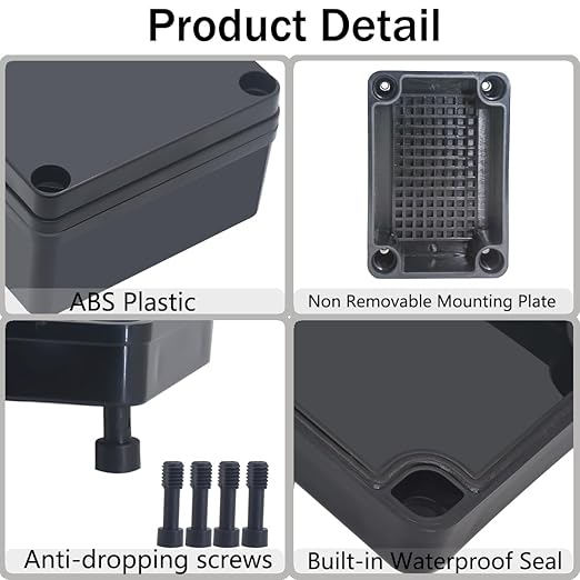 Junction Box,IP67 Waterproof ABS Black Project Box with Mounting Plate Electrical Box Enclosure for Outside Electronics 3.7 x 2.6 x 2.2inch(95x65x55mm) - Image 3