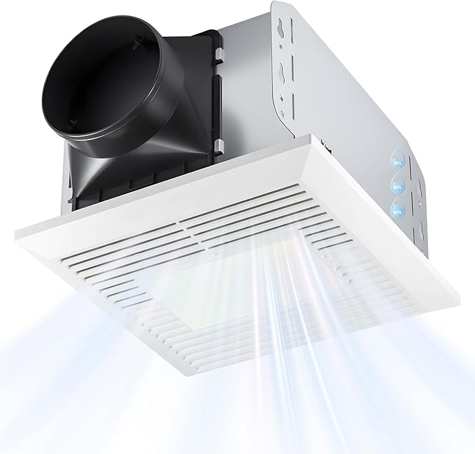 GROWNEER Bathroom Exhaust Fan with Light, 35W Exhaust Fan with Humidity Sensor-30%/60%/80% Adjustable, 110 CFM 1.0 Sone Bathroom Fan with Light, 600lm 2700K/4000K/5000K Adjustable, 7.68 x 9.25 inch by GROWNEER