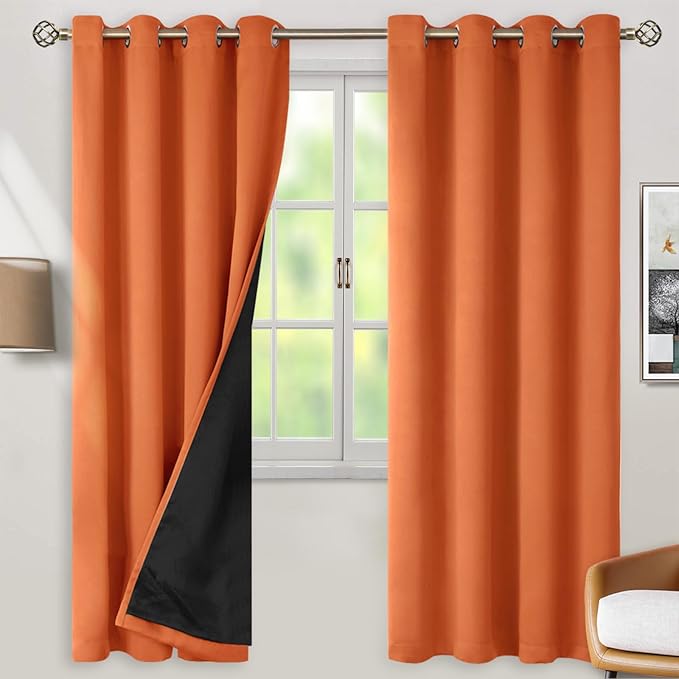 BGment Thermal Insulated 100% Blackout Curtains 72 Inch Length 2 Panels, Total Light Blocking Curtains for Bedroom, Grommet Window Drapes with Thick Black Liner, 52 Inch Wide Each Panel, Burnt Orange by BGment