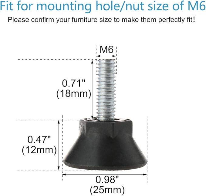 uxcell M6 x 18 x 25mm Screw on Furniture Glide Leveling Feet Adjustable Leveler Floor Cover Protector for House Furniture Legs 12 Pack - Image 2