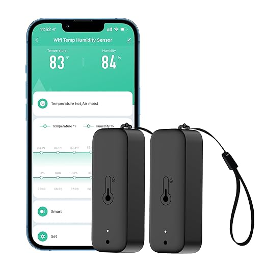 WiFi Thermometer Hygrometer: Smart Temperature Humidity Sensor with App Notification Alert, Data Storage Export, Calibrated Indoor Temperature Monitor, for Room Greenhouse Wine Cellar (2-Pack Black) by GaoducashforSmartLife