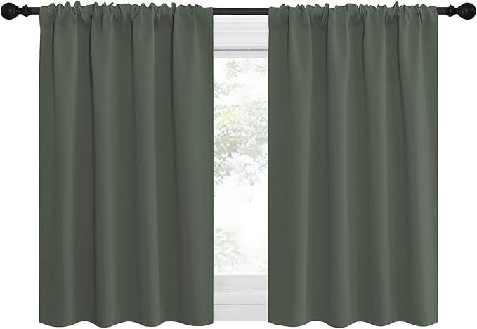 NICETOWN Bedroom Curtains Blackout Draperies - All Season Thermal Insulated Solid Rod Pocket Top Blackout Curtains/Drapes for Kid's Room (Dark Mallard, 1 Pair, 34 x 30 Inch) - Image 2