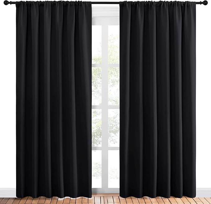 NICETOWN Black Blackout Curtain Blinds - Solid Thermal Insulated Window Treatment Blackout Drapes for Bedroom (2 Panels, 70 inches Wide by 84 inches Long) - Image 2