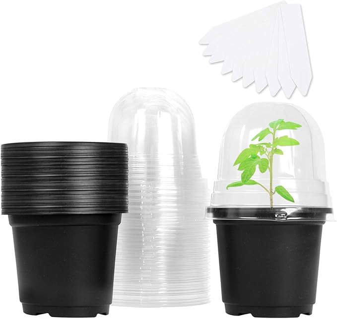 MIXC Plant Nursery Pots with Humidity Dome 4" Soft Transparent Plastic Gardening Pot Planting Containers Cups Planter Small Starter Seed Starting Trays for Seedling with 10pcs Plant Labels，30 Sets… by MIXC