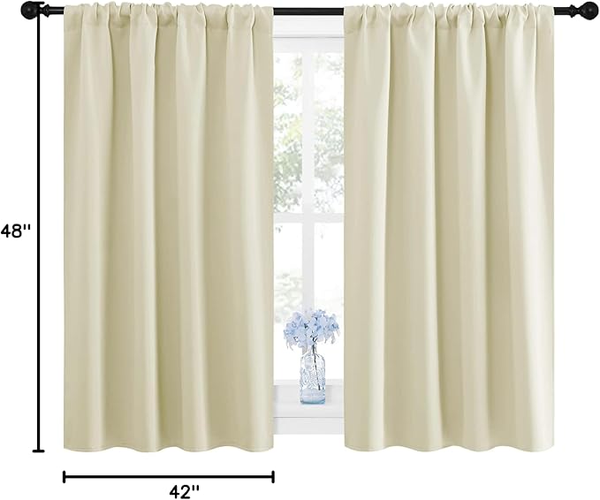 NICETOWN Blackout Curtains for Bedroom, Home Decorations Thermal Insulated Solid Rod Pocket Blackout Drapes for Cafe (Beige, One Pair, 42 x 48-inch) - Image 10