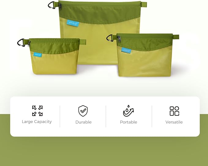 pack all 3 Pcs Water-resistant Material Zipper Pouch Set, Mesh Zipper Bags for Storage, Travel, Office (Green) - Image 9