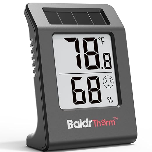 BaldrTherm Humidity Meter Hygrometer, Solar-Powered Room Thermometer Indoor Digital Temperature Sensor Monitor, 2.2''Humidity Gauge for Baby Rooms, Home, Office, 1Pack, Black by BaldrTherm