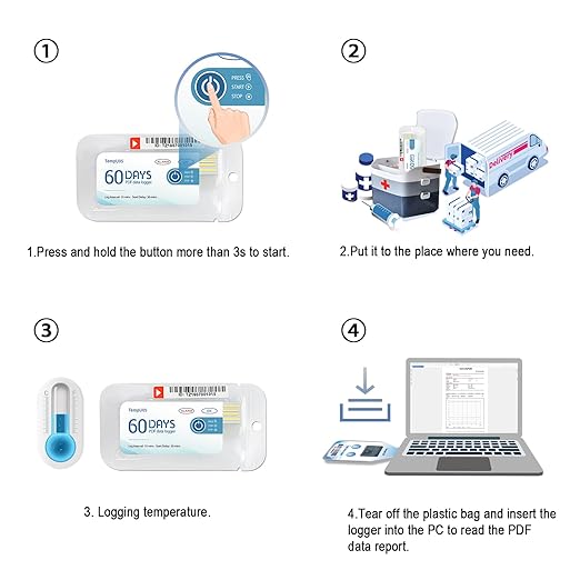 Tzone 50 Packs Single Use Temp Recorder Data Logger Temperature Logger USB with PDF Report, Disposable Thermometer Recording 60 Days Freezer Logger for Transportation Food Storage IP67 Waterproof - Image 5