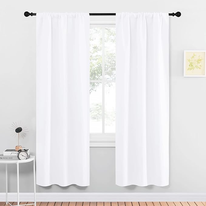 NICETOWN White Curtains 50% Blackout White Curtain Set, Modern Design Solid Rod Pocket Draperies/Drapes for Living Room, Window Dressing for Patio Door (2 Panels, 34 by 72) by NICETOWN