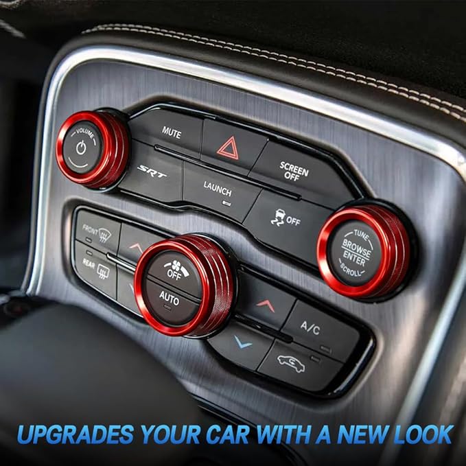 3PCS Air Conditioner Switch Button Knob Cover, Auto Accessories Climate Control Knob Covers, Aluminum Alloy Knob Ring Trim Cover Compatible with Dodge Challenger Durango 2015-2022 (Red) - Image 3