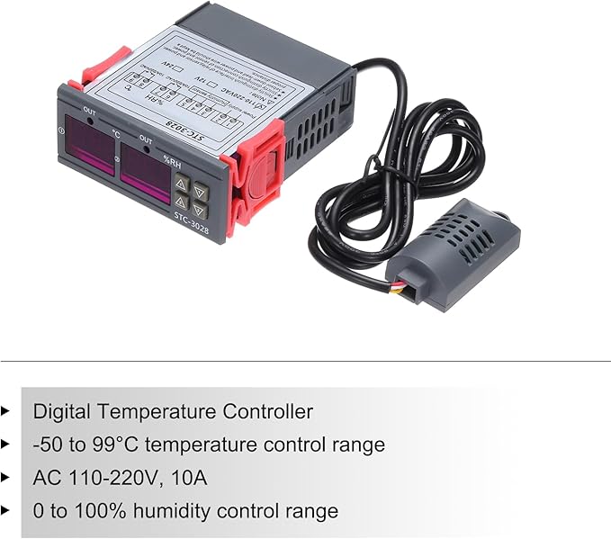 MECCANIXITY STC-3028 10A AC 110-220V Digital LED Temperature Controller Intelligent Digital Display Temperature and Humidity Controller for Fridge Greenhouse - Image 3