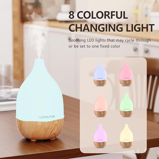 Essential Oil Diffuser, 200ml Small Aromatherapy Diffuser with 7 Color LED Lights Quiet Waterless Auto Shuts-off，Air Humidifier Aroma Diffuser，Ultrasonic Diffusers for Essential Oils for Office Home - Image 5