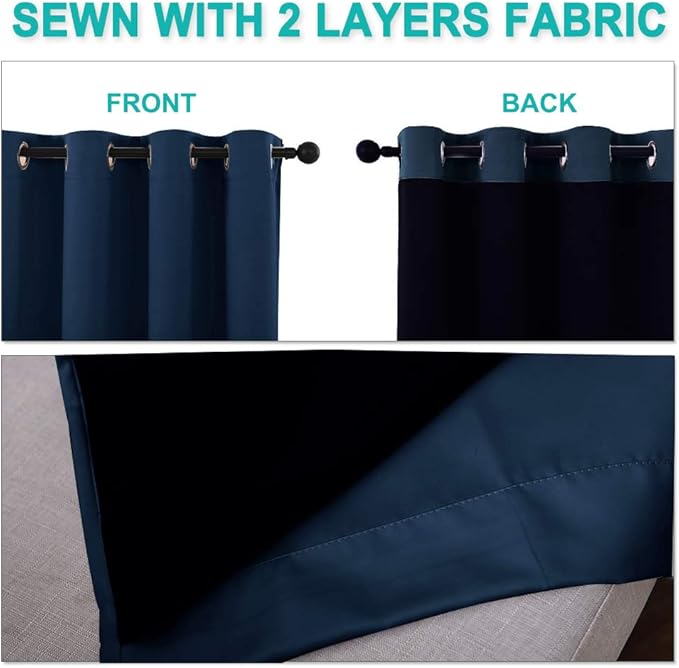 NICETOWN 100% Blackout Curtain Panel, Thermal Insulated Black Liner Curtain for Nursery Room, Noise Reducing and Cold Blocking Drape for Windows (Navy, 1 PC, 42-inch Wide by 63-inch Long) - Image 4