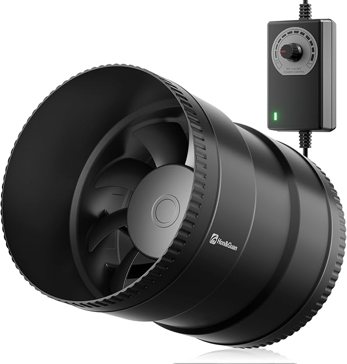 Hon&Guan 6 Inch Inline Booster Duct Fan with Speed Controller - 345 CFM Airflow with 19.2W Ultra-Low Power and Low Noise by HonGuan