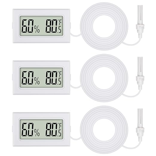 3Pcs Mini Digital Thermometer Hygrometer with Probe Electronic Temperature Humidity Gauge Meters Indoor LCD Display Fahrenheit for Humidors,Greenhouse,Garden,Incubator Reptile Terrarium by Unknown