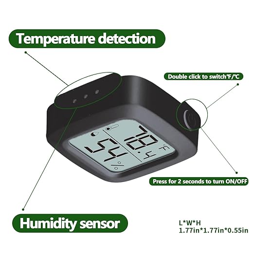 Black Reptile Thermometer and Hygrometer – LCD Digital Temp & Humidity Gauge for Bearded Dragon, Ball Python, Crested Gecko, Tortoise, Frog, Axolotl Tanks - Image 2