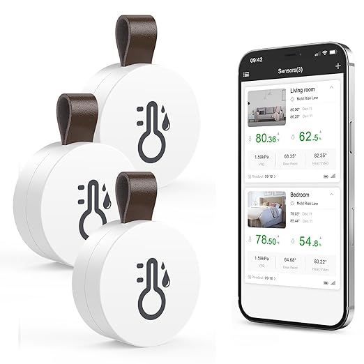 ORIA Wireless Thermometer Hygrometer, Smart Bluetooth Humidity Temperature Sensor, Mini Indoor Outdoor Temperature Monitor with Data Storage and Export, Smart App Alert, 3 Pack by Oria