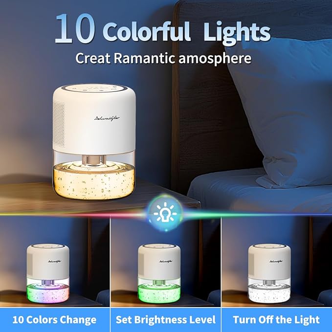 44oz(1.3L) Small Dehumidifier for Home Auto-Off Quiet Portable Dehumidifier with 3 Modes 10 Color Lights 4 Timer Settings for Bedroom Bathroom Closet (215 sq.ft) - Image 5
