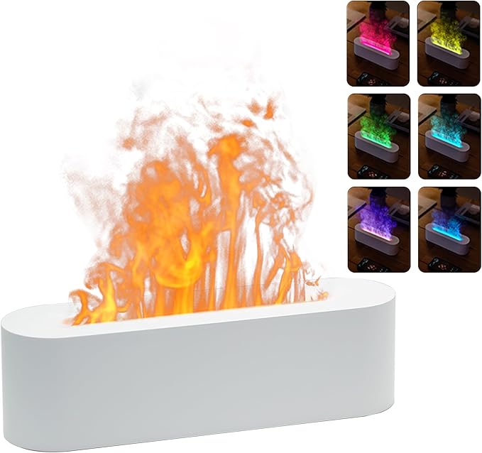 Essential Oil Air Diffuser Flame Colorful Water Vapor Fire Fireplace Humidifier for Aromatherapy Aroma Therapy Machine Room Bedroom,Flame Diffuser for Essential Oils,White by Rican