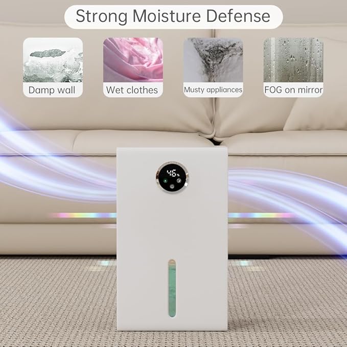 Dehumidifier for Home 1000 sq.ft 120 Ounce Energy Saving and Tank Quiet with 7 Colors LED Light WithTouch Screen Portable Home for Bedroom Bathroom Basement - Image 7