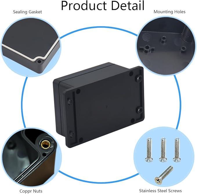 2 Pack Project Box IP65 Waterproof Junction Box ABS Plastic Black Electrical Boxes DIY Electronic Project Case Power Enclosure with Fixed Ear 4.53 x 3.54 x 2.17 inch (115x90x55mm) - Image 5