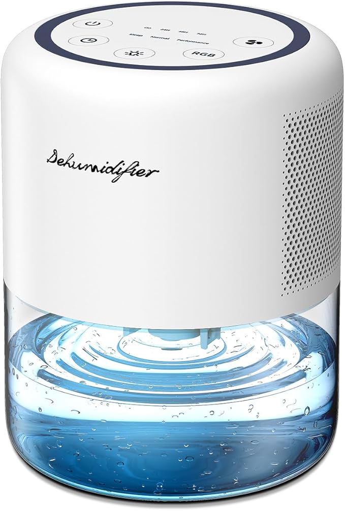 44oz(1.3L) Small Dehumidifier for Home Auto-Off Quiet Portable Dehumidifier with 3 Modes 10 Color Lights 4 Timer Settings for Bedroom Bathroom Closet (215 sq.ft) by Unknown