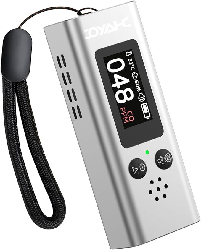 Portable Carbon Monoxide Detector for Travel, 3-in-1 CO Detector with Temperature & Humidity Sensor, Dual Audible & Visual Alarm Camping, RV and Hotel for Safety (Silver) by Unknown