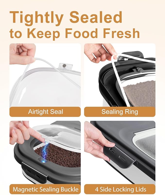 20-30 Lbs Rice Storage Container,Collapsible Food Storage Containers with Rolling Wheel Airtight Locking Lid,Flour Storage Container with Cup and Scoop,Suitable for Food,Rice,Pet Food,Flour - Image 3