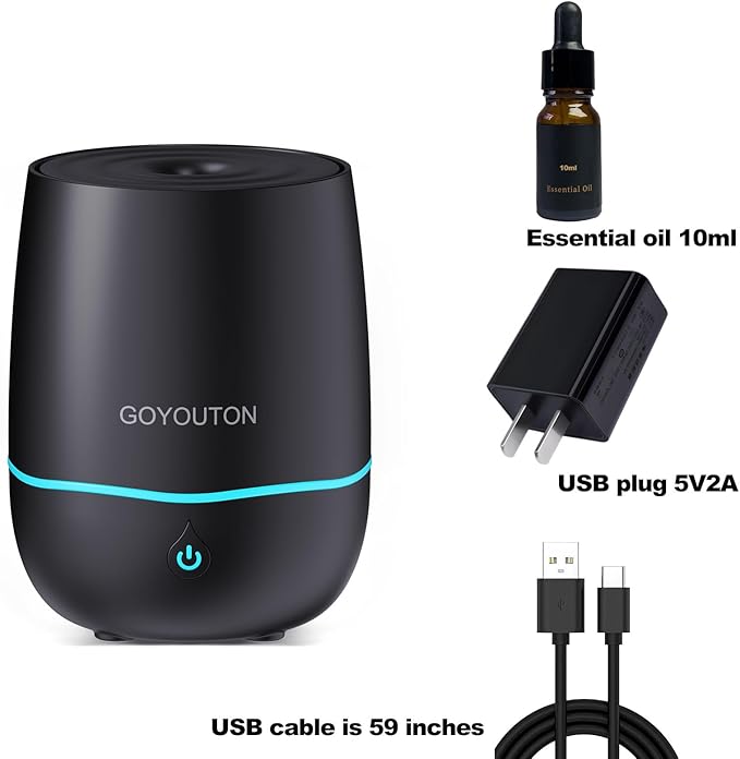 Essential Oil Diffuser, 200ML Diffusers for Home Scent Aromatherapy Diffuser Air Desk Humidifier Aroma Diffuser for Bedroom Room Office with 7 Color LED Lights Quiet Waterless Auto Shuts-off (Black) - Image 9
