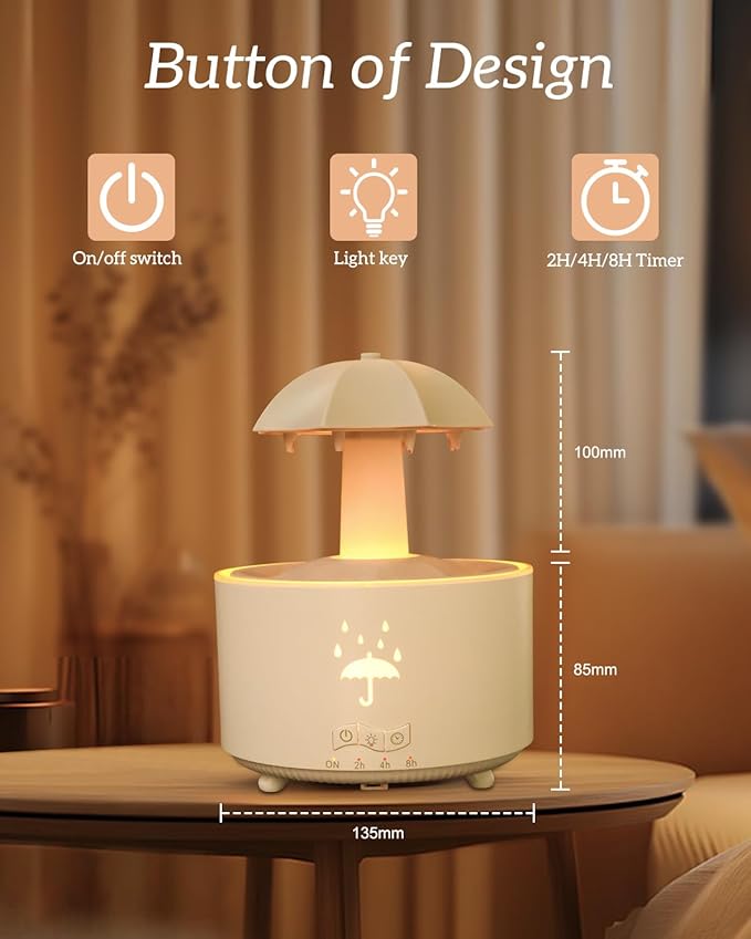 Aesthetic 2-in-1 Humidifier Oil Diffuser with 360° Rotating Raindrop & 7 LED Mood Lights,Ultrasonic Quiet Cool Mist Humidifier for up to 24 Hrs,Ideal Holiday Gifts for Home - Image 7