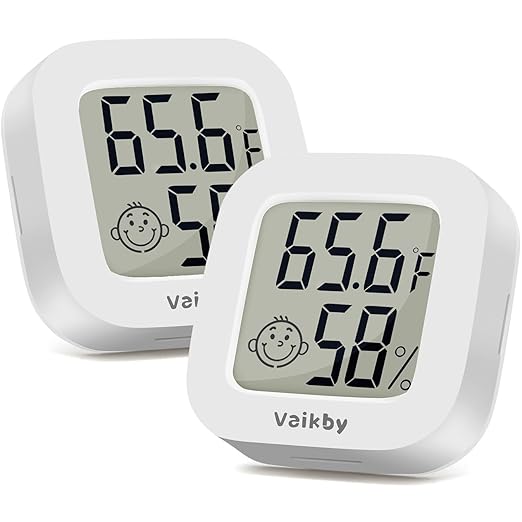 Vaikby Indoor Thermometer 2Pack, Humidity Gauge Meter Digital Hygrometer Room Thermometer for Home, Hight Accurate Temperature and Humidity Monitor for Greenhouse, Reptile, Humidors, Cellar, Office by Vaikby