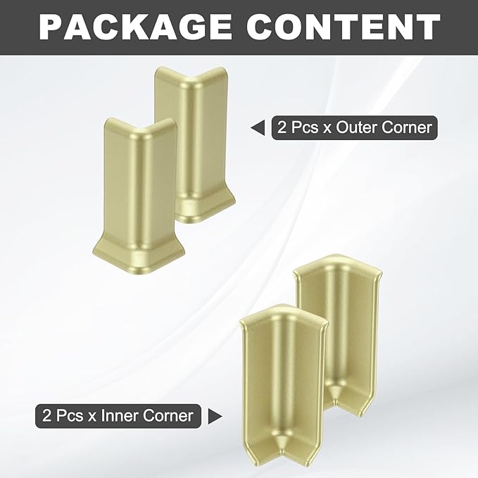 uxcell Self Adhesive Baseboard Corner Blocks, 3.23 Inch Wall Edge Corner Protector 2 Inside + 2 Outside Corners-Connector for Wall Floor Furniture Edge(Champagne) - Image 3