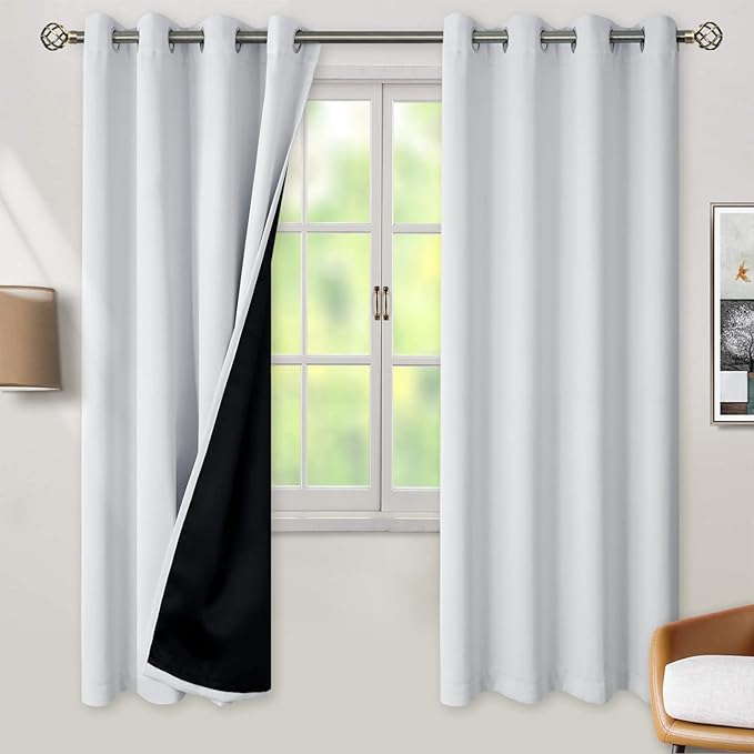 BGment Greyish White 100% Blackout Curtains for Living Room 72 Inch Length 2 Panels, Thermal Insulated Full Light Blocking Energy Save Window Drapes for Nursery Bedroom Darkening, 46 Inch Wide Each by BGment