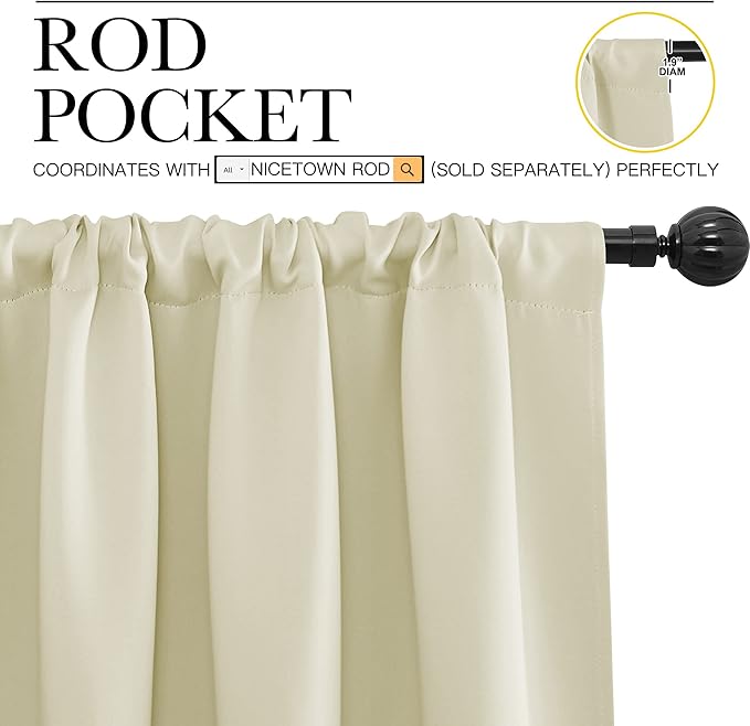 NICETOWN Kitchen Curtains, Short Blackout Curtains & Drapes, Home Decoration Privacy Thermal Insulated Curtains for Unicorn Theam Room (Beige, 34" Wide, 54" Long, 2 PCs) - Image 3
