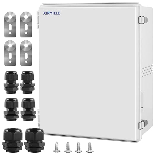 Waterproof Outdoor Project ABS Plastic Junction Box IP67 Weatherproof Dustproof Enclosure with Hinged Cover, Mounting Plate,Wall Brackets for Power Project (Grey,19.7"x15.7"x7.9") by XINYIELE