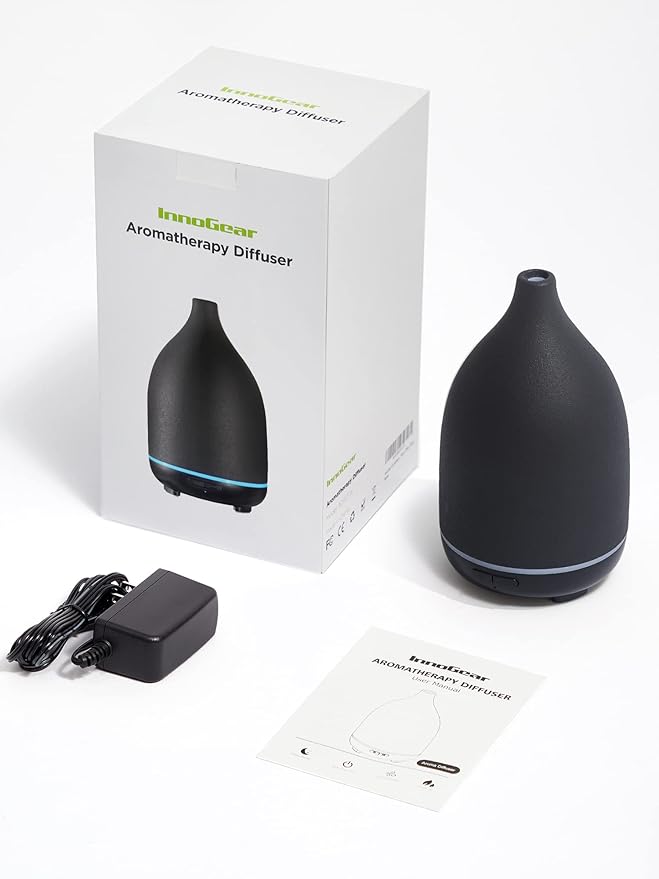 InnoGear Oil Diffuser, 150ML Ceramic Diffuser for Essential Oils Handcrafted Aromatherapy Diffuser Ultrasonic Cool Mist Humidifier with 2 Mist Modes Waterless Auto Off for Room Office, Black - Image 7