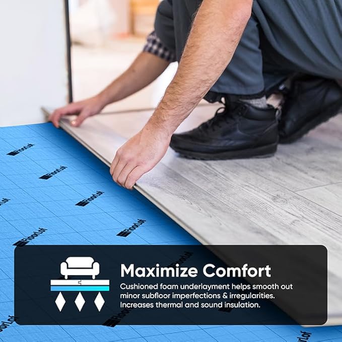 BlueStep Underlayment with Moisture Barrier for Laminate and Wood Floors, (200 sq.ft Roll) - Image 5