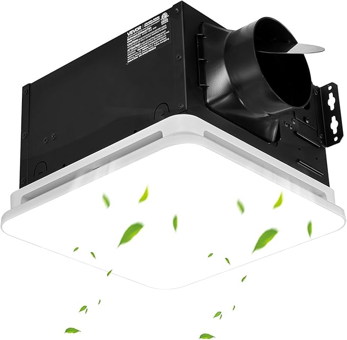 VEVOR Bathroom Exhaust Fan with LED Light, 80 CFM 4000K Bathroom Vent, 1.5 Sones Low-Noise, Premium Motor Ceiling Fan for Laundry Room, Storage Room, Home Ventilation, White by VEVOR