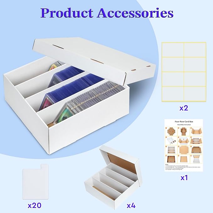 4 Pack Trading Card Storage Box - 4 Rows, Cardboard Storage Box holds 900+ Top Loaders, Graded Card Holder Organizer Case fits PSA/HGA Slabs - Image 4