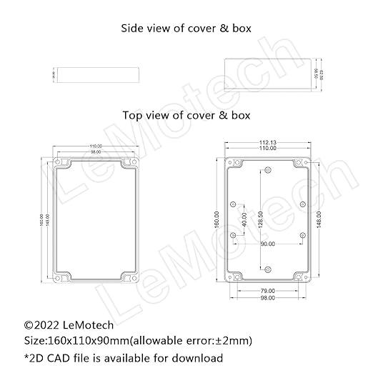 LeMotech Electrical Box ABS Plastic Project Box IP65 Waterproof Junction Box Project Case Universal Enclosure for Electronics Black 6.2X 4.2X 3.4 inch (160x110x90mm)（Pack of 1 - Image 8