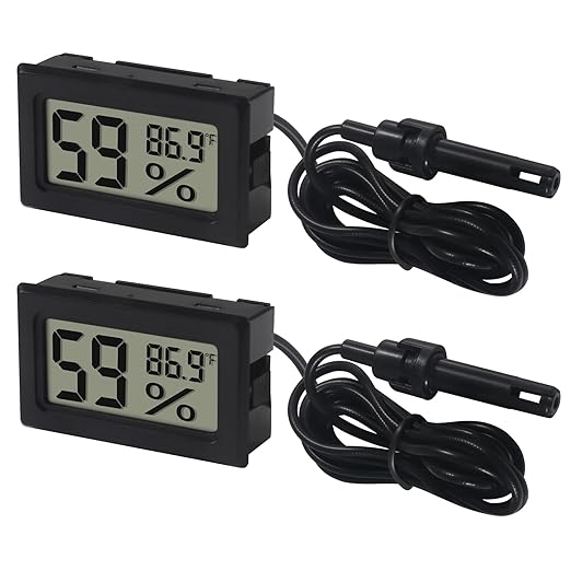2 Pack Mini Digital Thermometer Hygrometer with Probe Indoor Temperature Humidity Meter Gauge LCD Fahrenheit Display Hygrometer Thermometer Gauge for Incubator, Humidor,Greenhouse by DWEII
