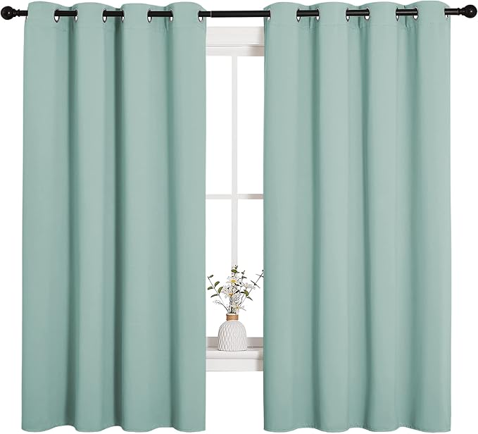 NICETOWN Bedroom Curtain Panels Blackout Draperies, Thermal Insulated Solid Grommet Blackout Curtains/Drapes (Aqua, One Pair, 55 by 68-inch) - Image 2