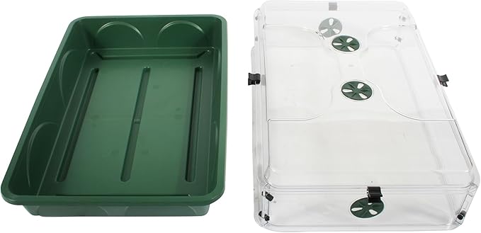 EarlyGrow 95457 24" x 15" x 16.75" Domed Propagator, Green, 3 Side Extenders and Locking Clip Set - Image 2