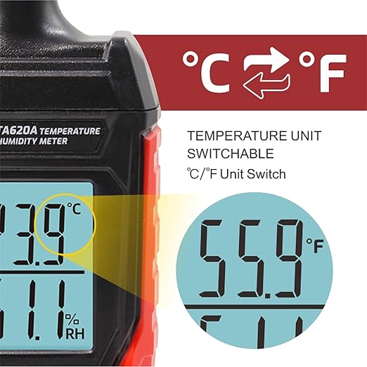 Handheld Hygrometer Temperature Humidity Meter, Digital Thermometer with Humidity Sensor for Indoor Outdoor Measuring - Large LCD Backlit, Data Hold, MIN/MAX - Image 5
