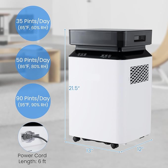 ARLIME 90 Pint Dehumidifier with Pump, 6000 Sq. Ft, Continuous & Auto Mode, 2.2 Gallon Water Tank, Auto or Manual Drainage & 4 Wheels, Dehumdifier for Home, Basement, RV (90 Pint) - Image 7