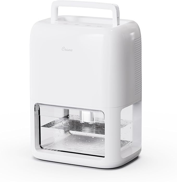Crane Small Dehumidifier For Bathroom with Auto Shut-Off, 70 OZ Dehumidifier For Closet, Basement, RV & Closet, Optional Ambient Light, Dehumidifiers For Bedroom, Quiet Moisture Removal, 3 Day Tank by Crane