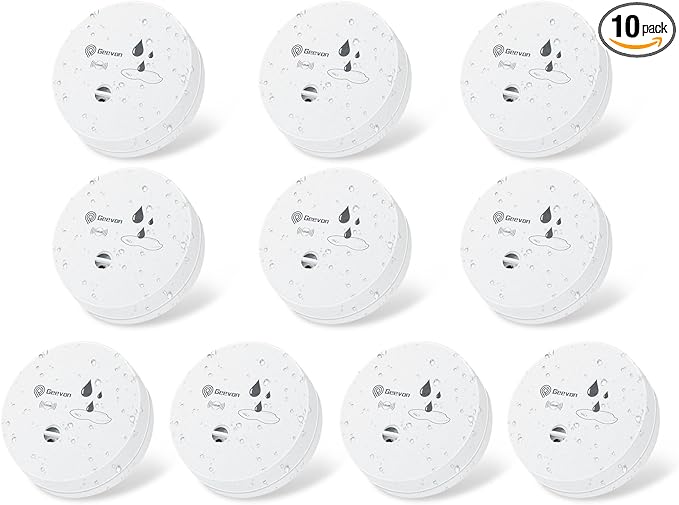 Geevon 10 Pack Water Leak Detectors, 100dB Water Sensor Alarms Flood Detector for Basements, Bathrooms, Laundry Rooms, Kitchens, Garages, and Attics, Water Alarms Battery-Operated (Battery Included) by GEEVON