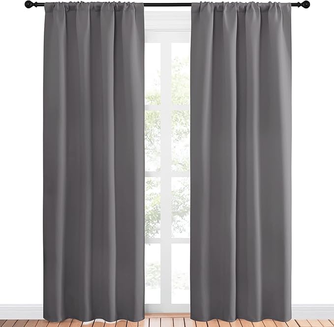 NICETOWN Blackout Curtains 84 for Office - 3 Pass Microfiber Noise Reducing Thermal Insulated Solid Rod Pocket Blackout Window Panels/Drapes (2 Panels, 42 x 84 Inch, Gray) - Image 2
