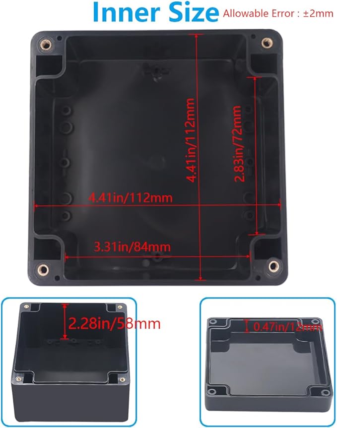 Project Box, Project Boxes Plastic Electric Project Case Junction Box Power Case for Electronic Project, Black 4.7 x 4.7 x 3 inch (120x120x75mm) - Image 5