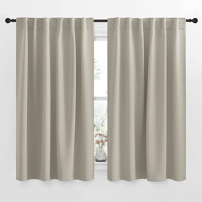 NICETOWN Blackout Curtains and Drapes for Kitchen - (Natural Color) 52 inches Wide by 54 inches Long, 2 Panels Set, Thermal Insulated Blackout Window Drapes by NICETOWN